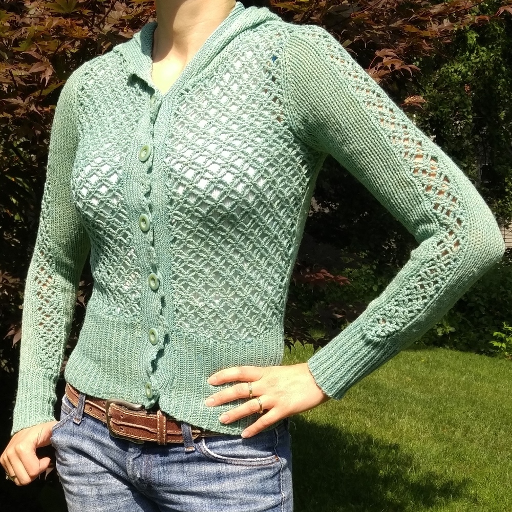 Anthro Sleeping on Snow teal cardigan