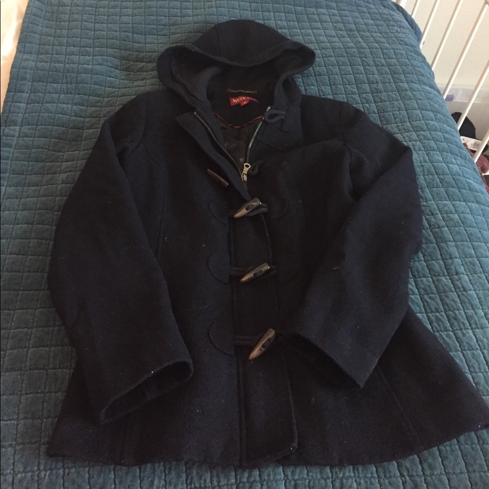 Navy hooded short peacoat! Size M!
