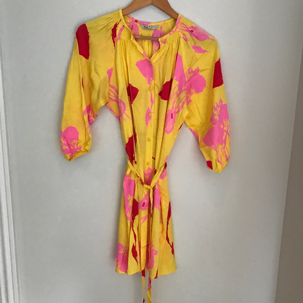 Tropical print silk dress
