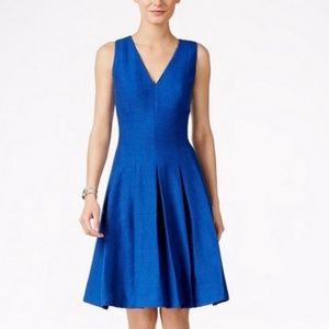ANNE KLEIN SHANTUNG FIT FLARE DRESS, MARINER