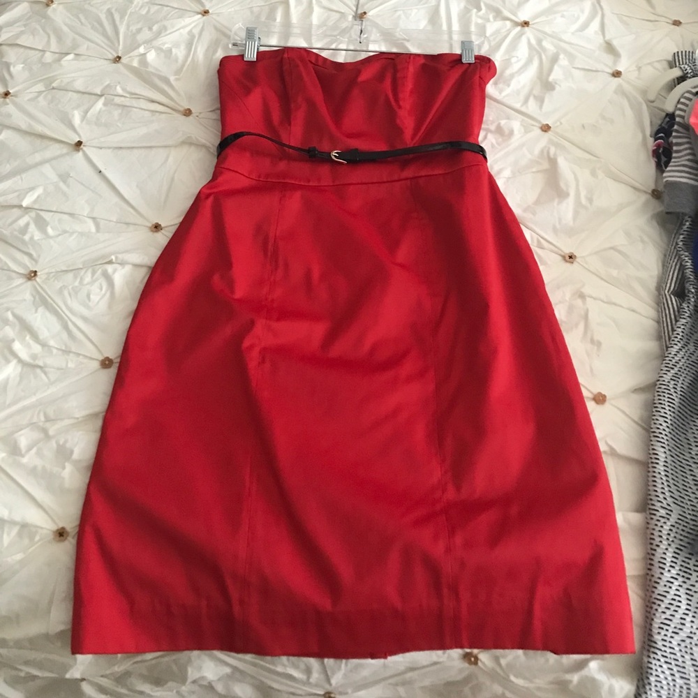 Red strapless party dress