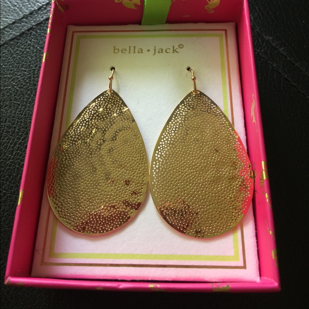 NIB Bella Jack Gold Perforated Shiny Earrings FIRM