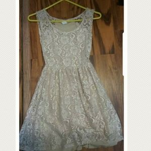 Tan lace knee length dress