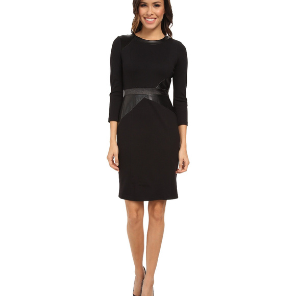 NWT, NYDJ mixed media faux leather trim dress - Picture 2 of 3