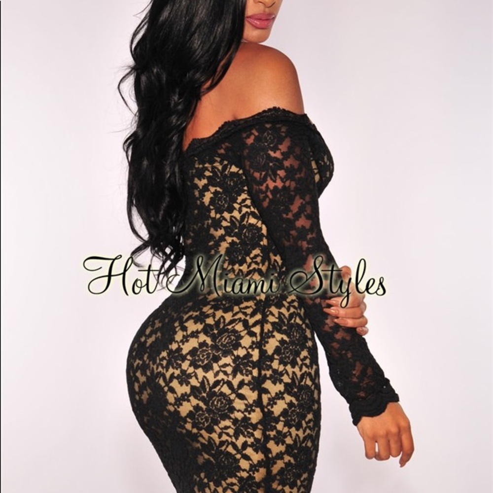 Hot Miami Styles Lace Off Shoulder Dress