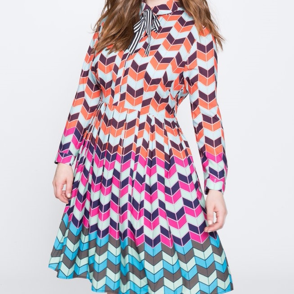 Eloquii Long Sleeve Chevron Fit and Flare Dress