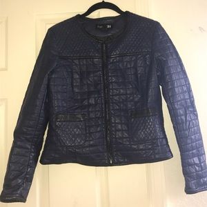 Dark blue faux leather quilted jacket