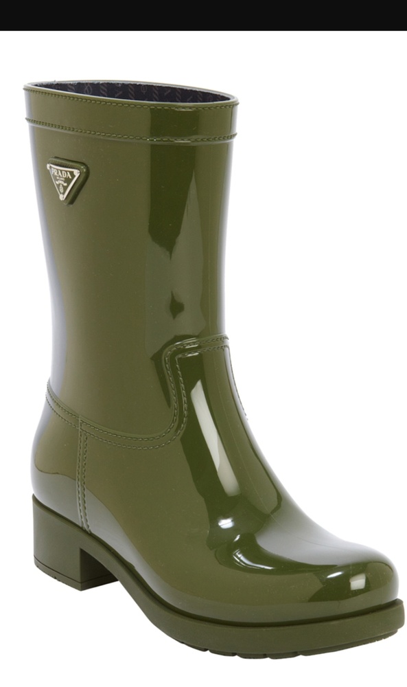 Olive green prada rubber rain boots size 8