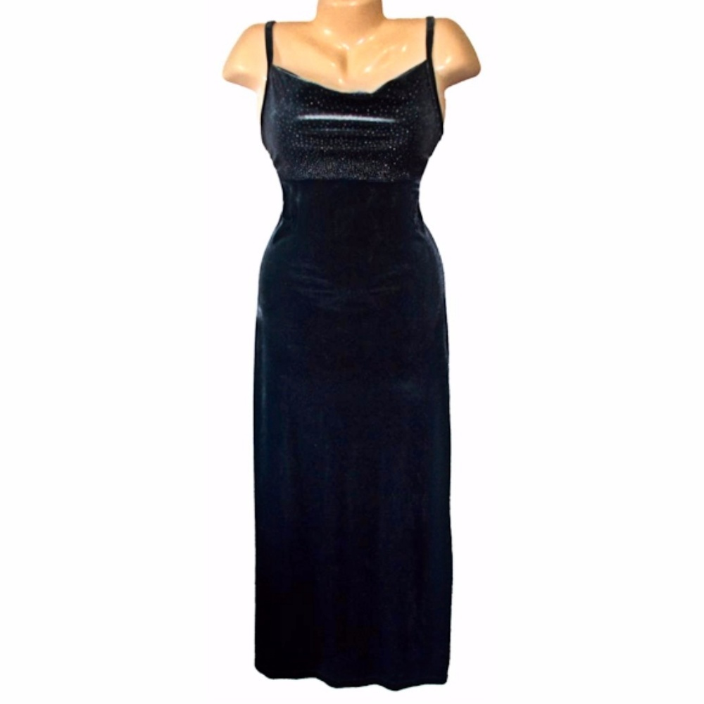 NWT Silver Studded Empire Velvet Formal Dress MED