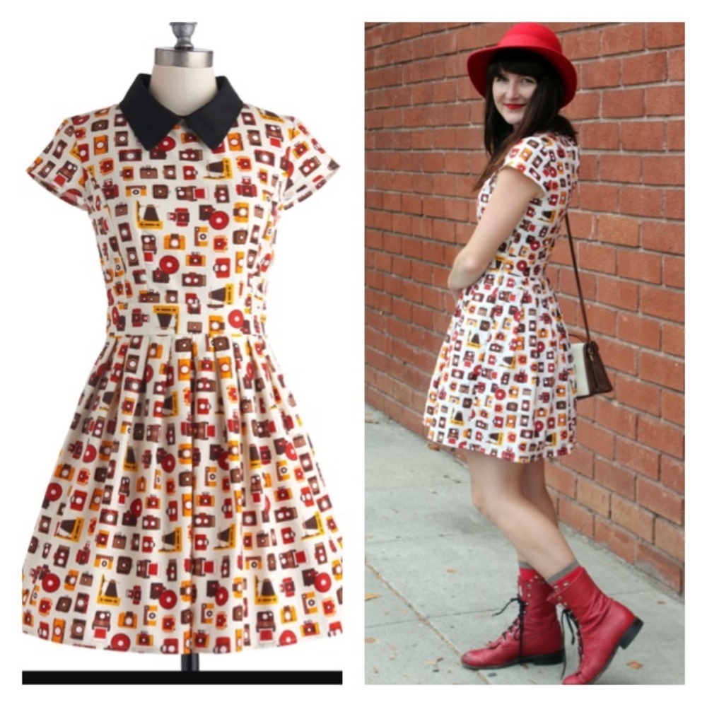 Modcloth Collared Dress with Camera Print