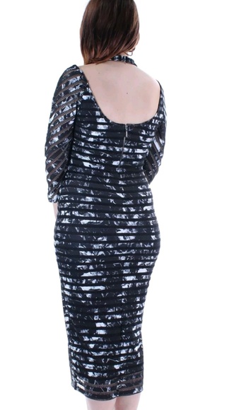 Women's Black Printed Cut out Low Back Shift Dress - Picture 2 of 4