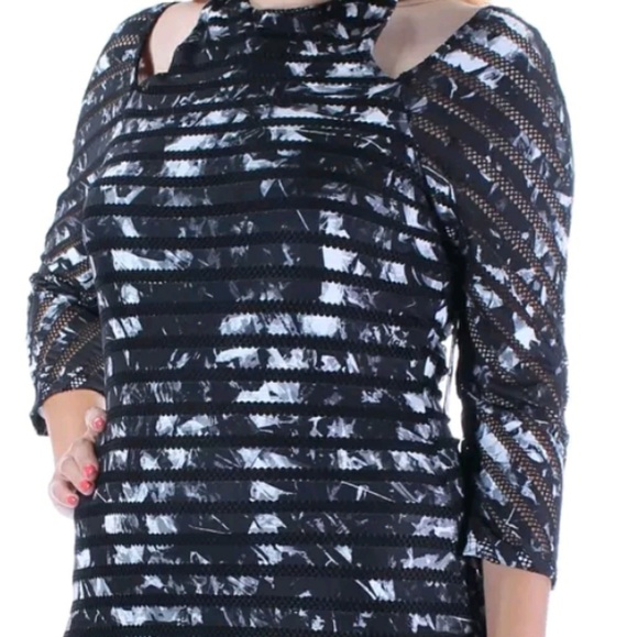 Women's Black Printed Cut out Low Back Shift Dress - Picture 3 of 4