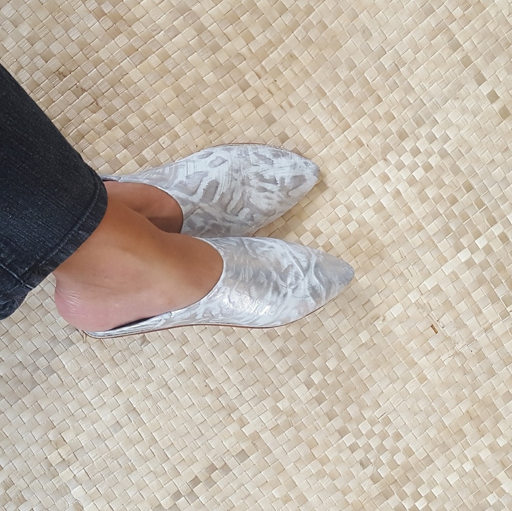 Silver leather slip ons