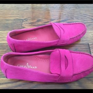 Pink suede driving shoes