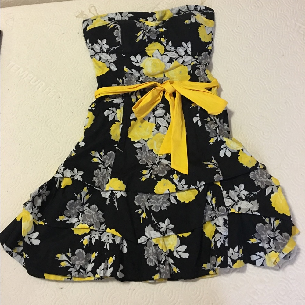 Strapless Black & Yellow Floral Dress