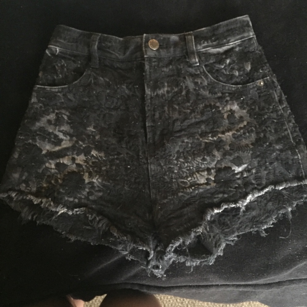 Free people embroidered raw hem denim shorts