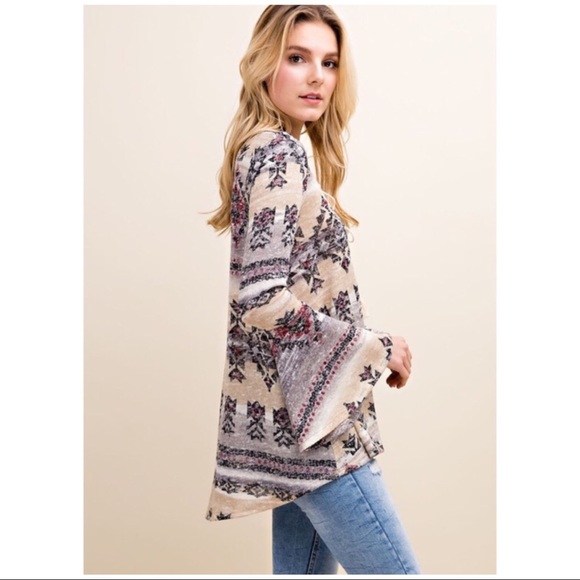 Bell Sleeve Tribal Print Sweater - Picture 2 of 4