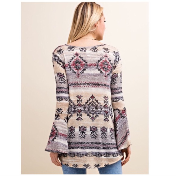Bell Sleeve Tribal Print Sweater - Picture 3 of 4