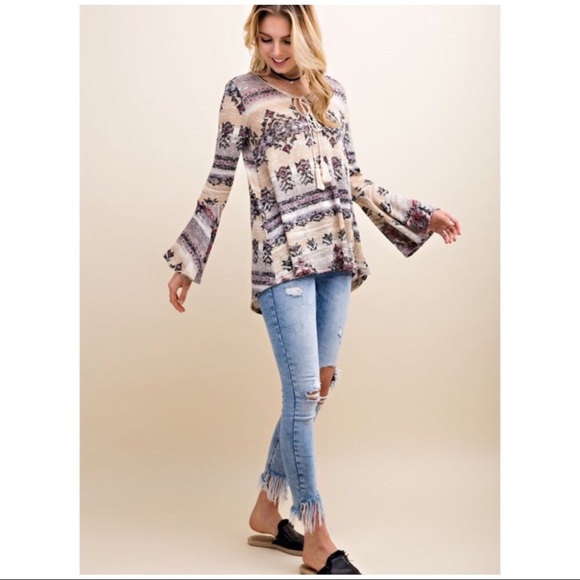 Bell Sleeve Tribal Print Sweater - Picture 4 of 4