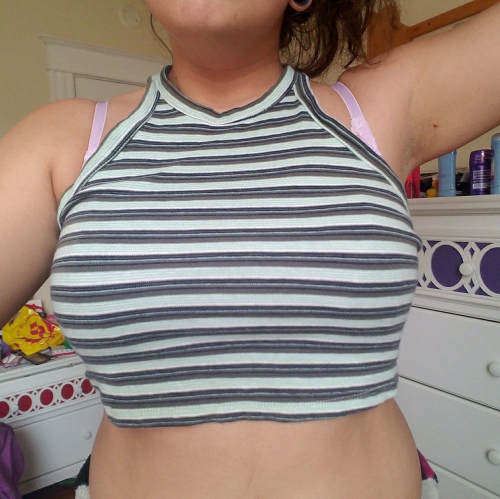 rue21 green striped cropped tank top