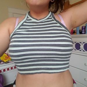 rue21 green striped cropped tank top