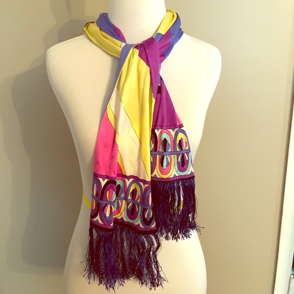 Emilio Pucci Printed Scarf / Belt with Fringe
