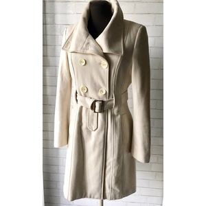 Guess White Ivory Wool Trench Frock Coat M