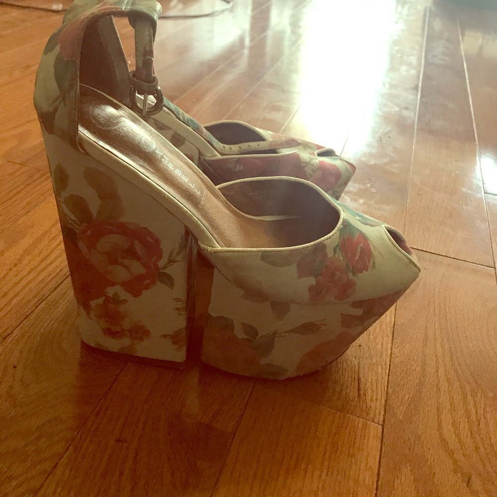Jeffrey Campbell floral red white green platforms