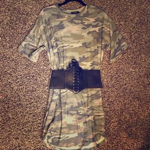 NWT forever 21 belted camo shirt dress S