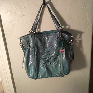 Coach Teal Patten Leather Tote