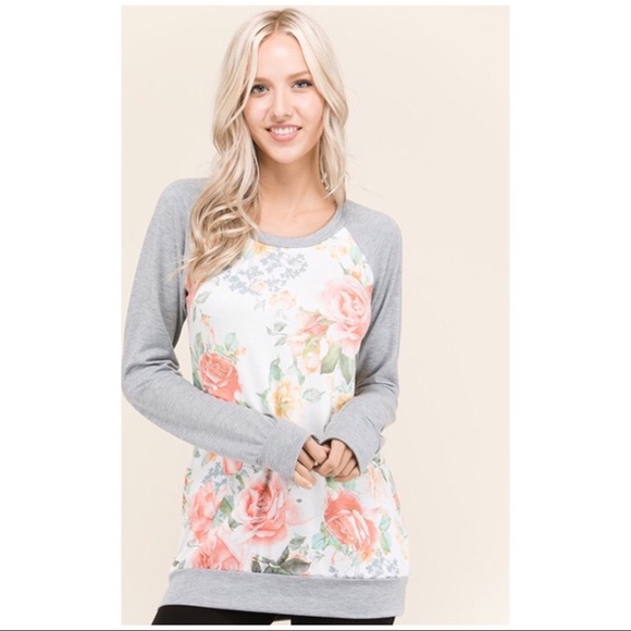 LAST ONE!! Floral Knit Raglan Sleeve Top - Picture 2 of 5