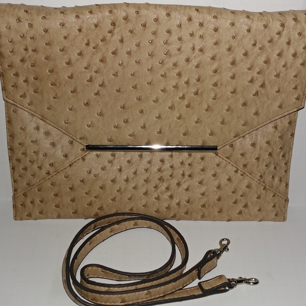 Morena Faux Ostrich Metal Bar Clutch