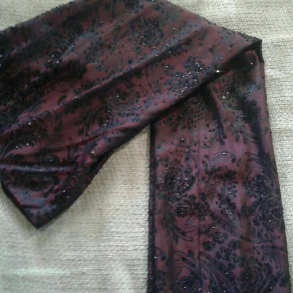 Cache' Black & Burgundy Beaded Pants