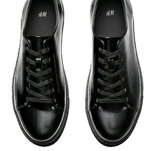 NWT Black Faux Leather Sneakers