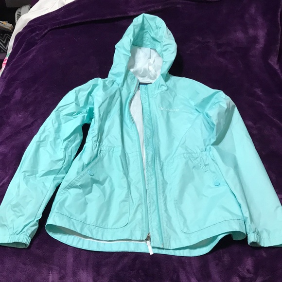 mint green rain jacket