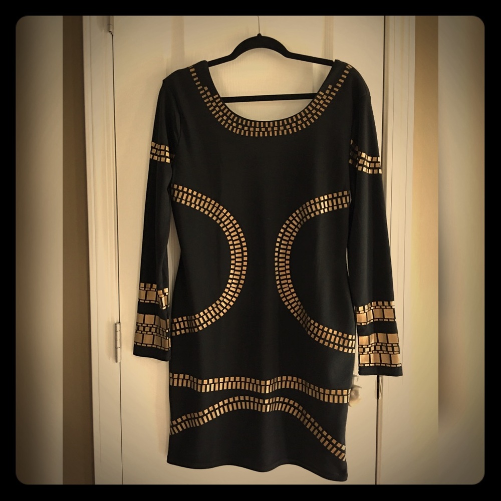 Women's Long Sleeve Egyptian Gold Foil Print Dress