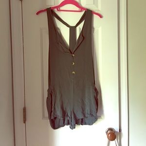 Olive green button down romper