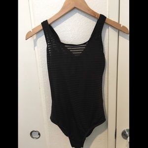 Black Striped Mesh One Piece Swimsuit Size XS / S
