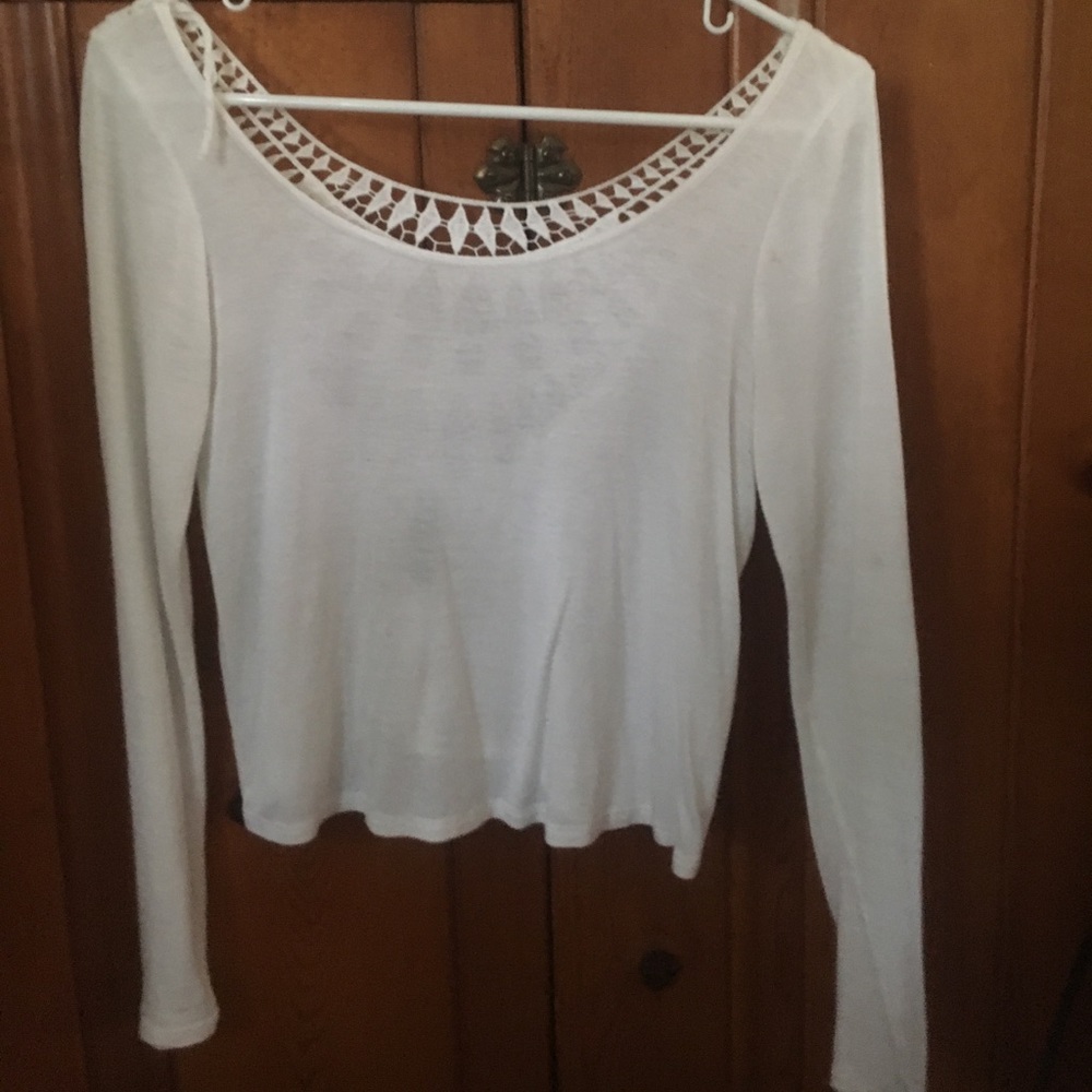 Semi-Cropped long-sleeve T with Crochet Back