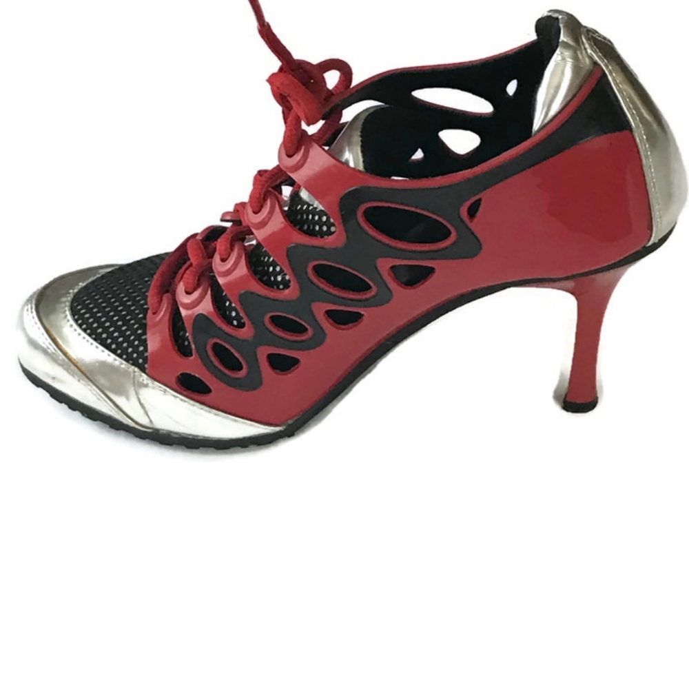 Ballroom Dance Shoes Red Patent Leather Lace Up