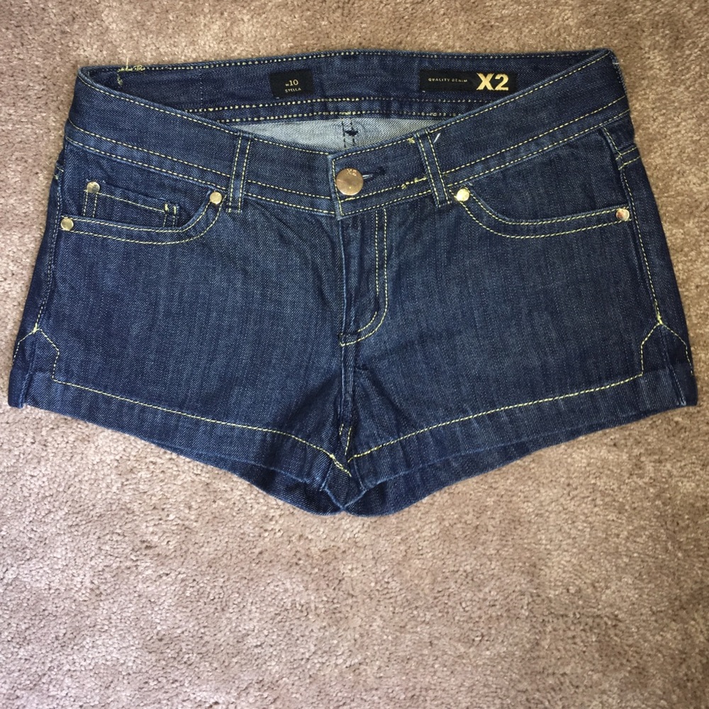 Express dark denim shorts