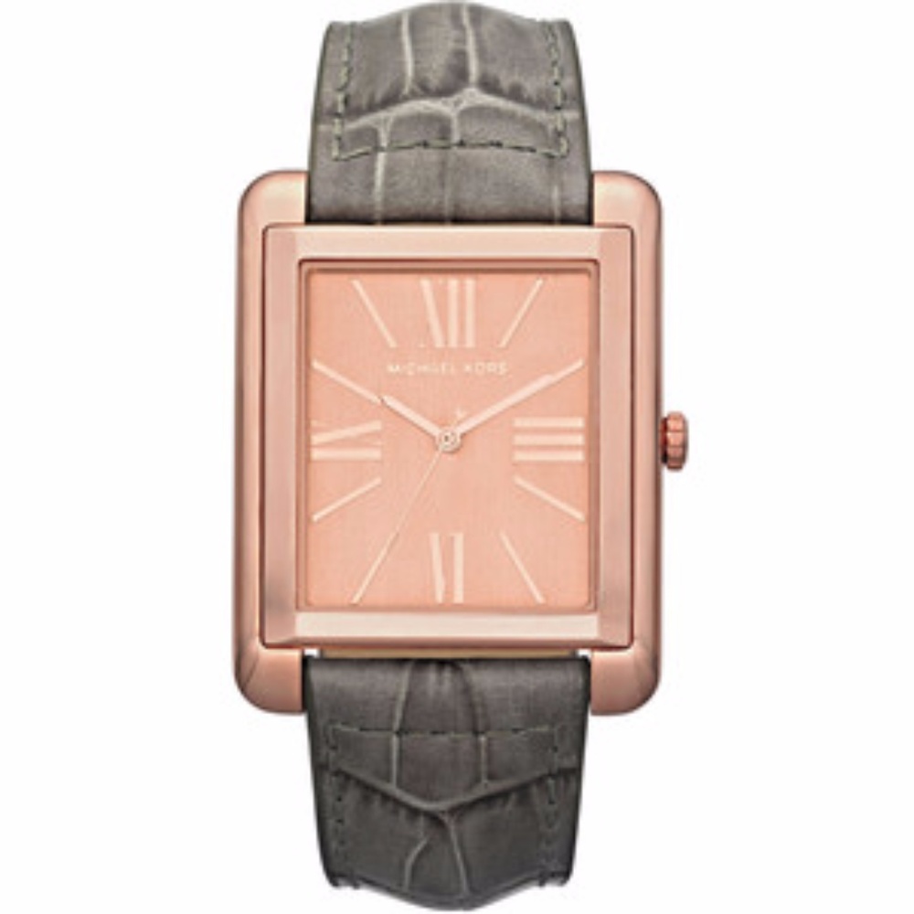 Michael Kors rectangle rose gold grey croc watch