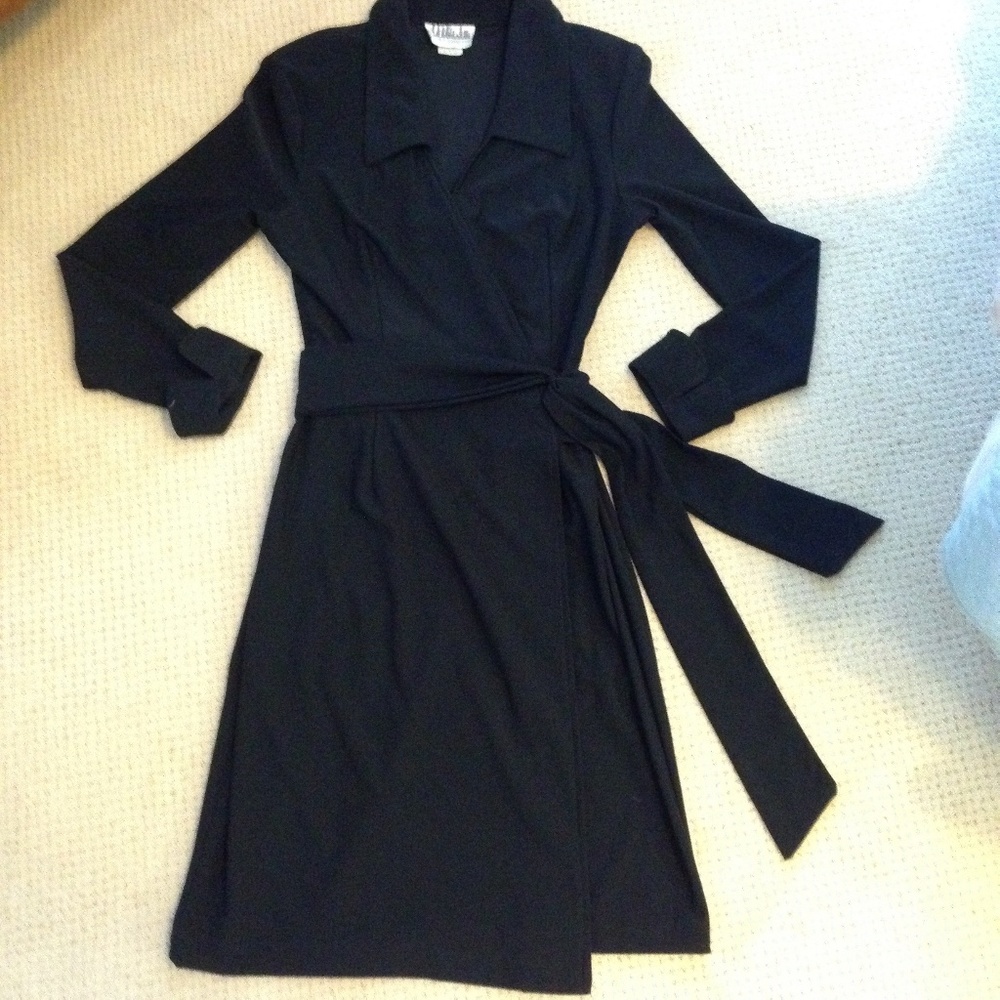 Vintage 80s 90s Black Wrap Dress Size 8P