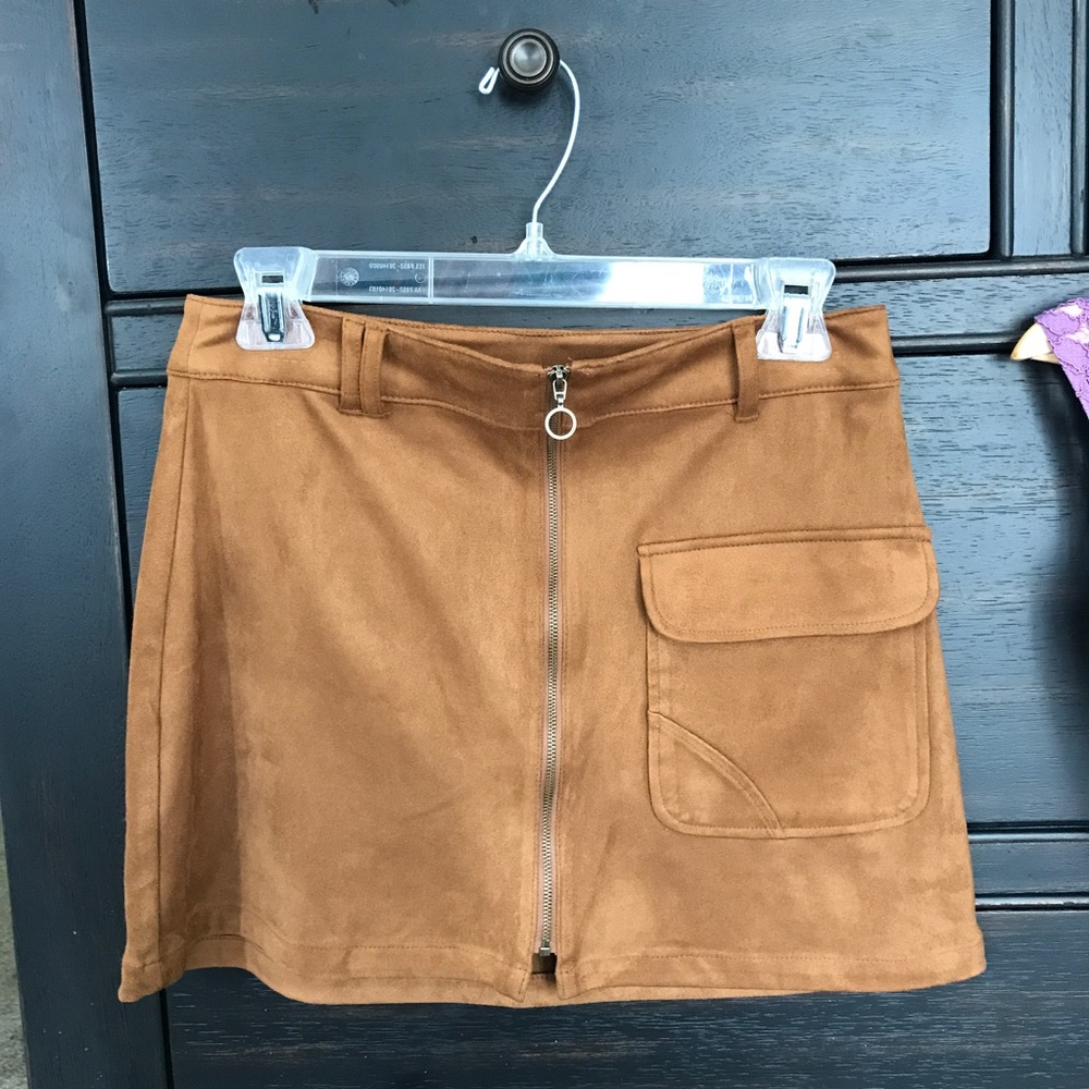 Brown, zipper front, mini skirt from Forever 21
