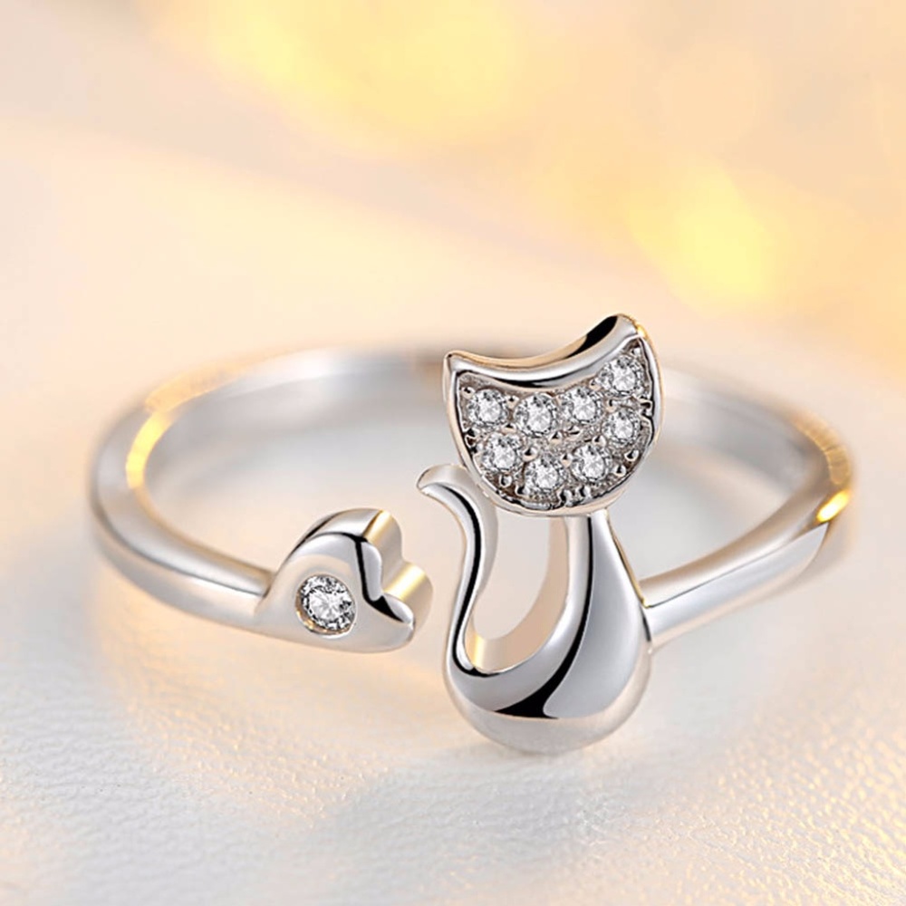 CAT LOVE SILVER RING ADJUSTABLE WOMEN MEN