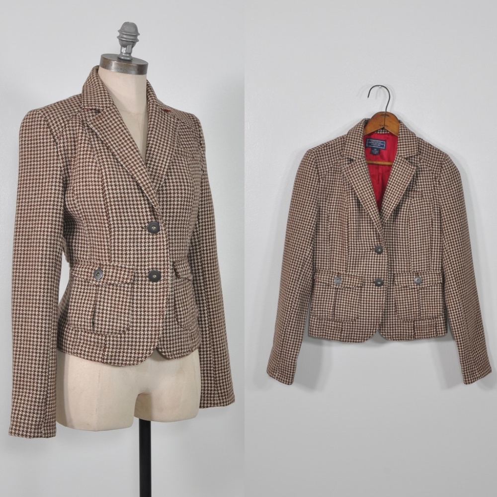 Houndstooth Jacket | Brown Wool Jacket Blazer - image 1