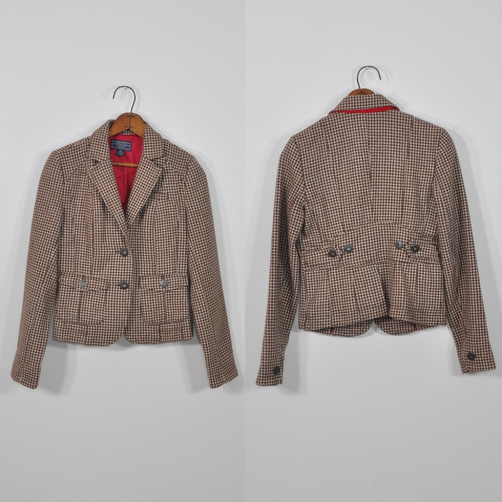 Houndstooth Jacket | Brown Wool Jacket Blazer - image 5