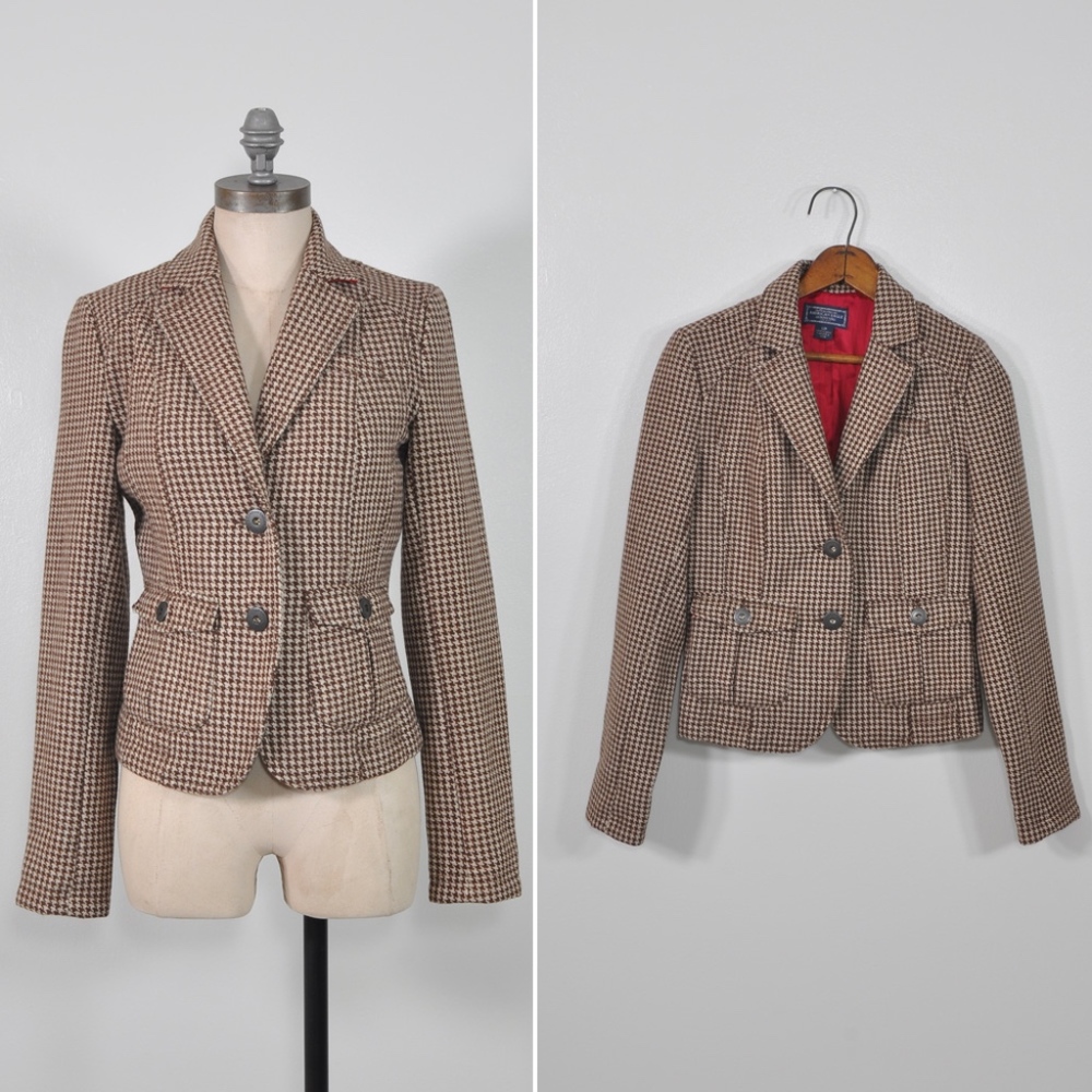 Houndstooth Jacket | Brown Wool Jacket Blazer - image 2