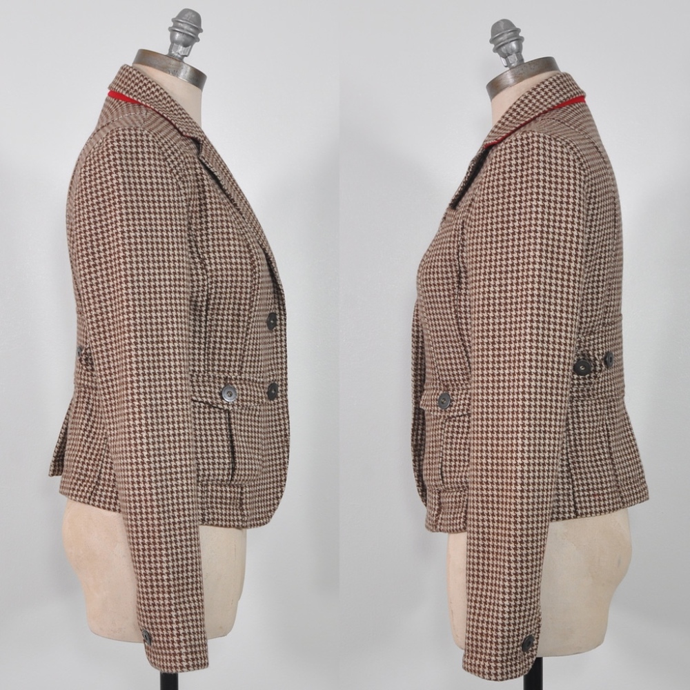 Houndstooth Jacket | Brown Wool Jacket Blazer - image 7