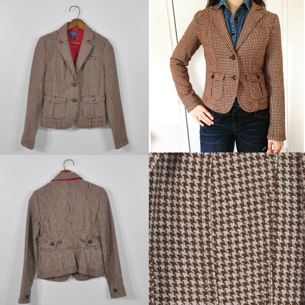 Houndstooth Jacket | Brown Wool Jacket Blazer - image 8